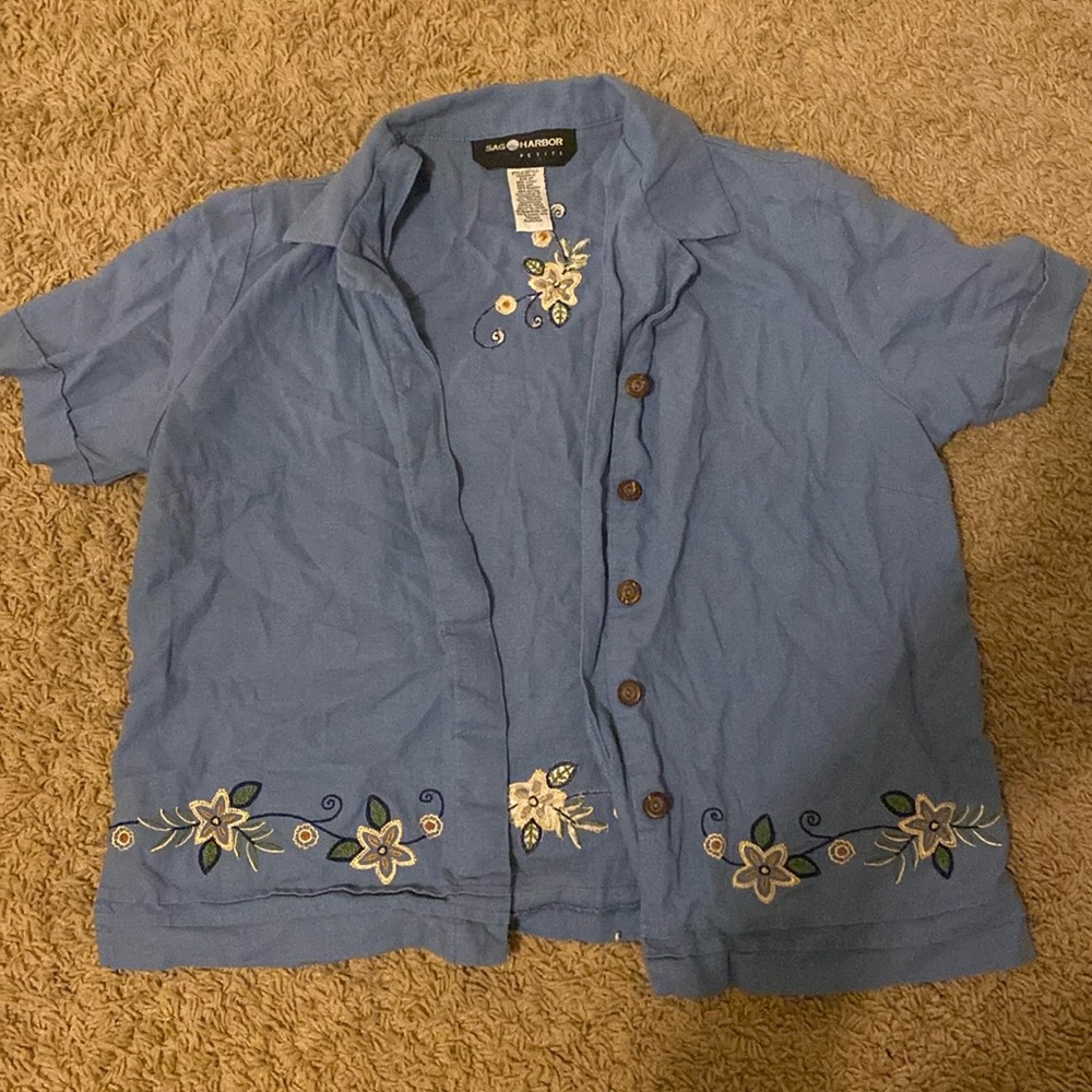 Women’s button down floral embroidered shirt